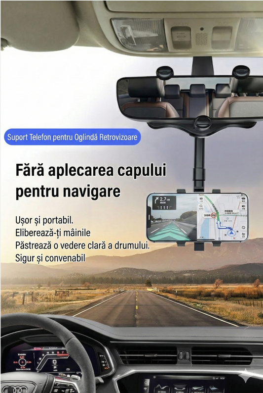 Suport Auto Universal pentru Telefon cu Prindere pe Oglinda Retrovizoare