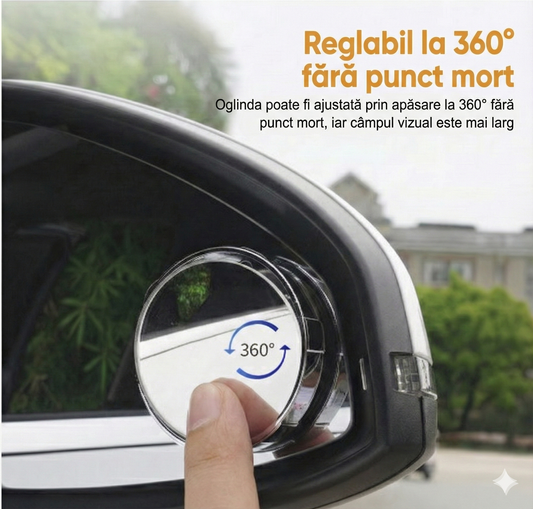 Set 2 Oglinzi Auto pentru Unghi Mort - Reglabile 360°, HD, Anti-Ploaie și Anti-Aburire (Fixare cu Ventuză)